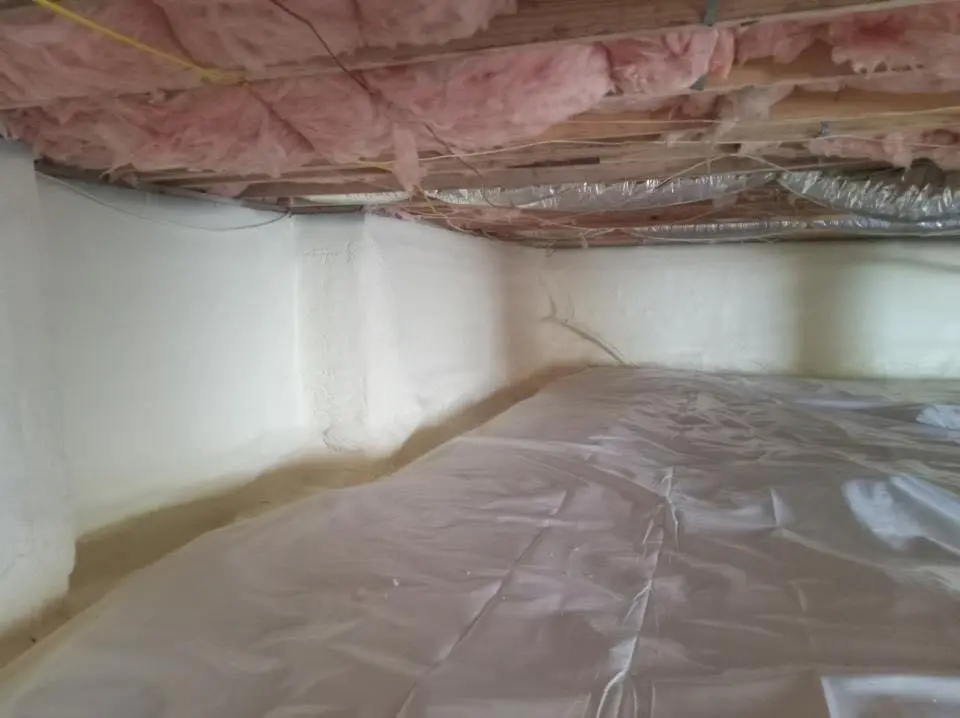 Crawl space encapsulation with closed-cell spray foam for Commercial Roof Restoration in Elburn